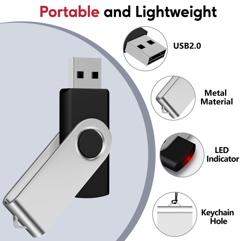 AreTop Bulk Flash Drive 512MB 20 Pack, USB2.0 USB Stick Pen Drive Memory Stick Swivel Thumb Drives Bulk USB(20Pcs 512MB, Black) - Image 4